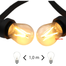 Lichtslinger / Festoon 10m Black  E27 2000K 3watt  warm White   clear Bulb